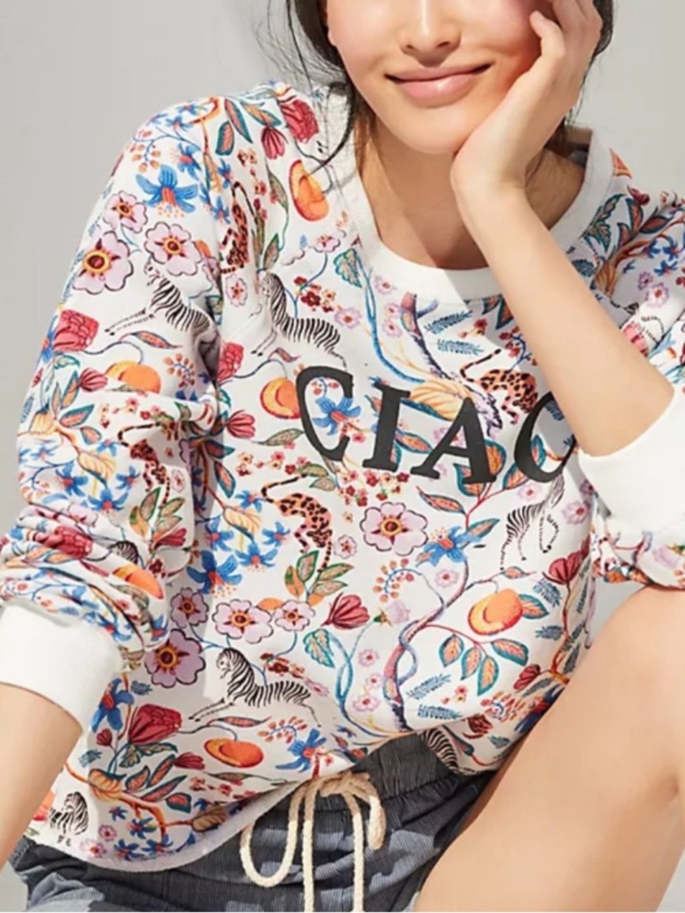 Maeve by Anthropologie Sweatshirt Cropped Ciao Floral Pullover Women’s Sz M